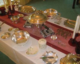 Tiffany bowl and sterling silver and silverplate serving pieces