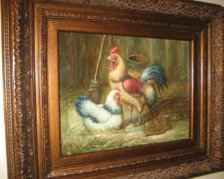 Framed rooster painting by D. Swanson