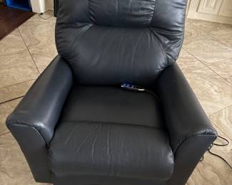 Blue leather recliner by La-z-boy