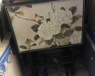 Set of 4 Vintage Floral TV Trays with Legs & Holder