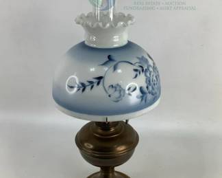 Royal Craft Kerosene Oil Lamp with Blue Floral Glass Shade