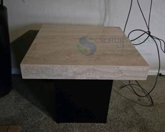Square Stone Top Coffee Table with Black Base, Modern Style