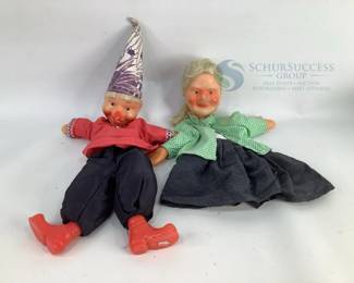 Vintage Hand Puppets, Set of Two, 14 Inches, Fabric and Plastic
