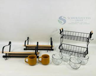 Kitchen Shelves and Rack with Ceramic Mugs