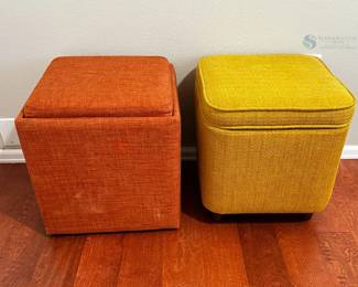 Pair of Upholstered Storage Ottomans