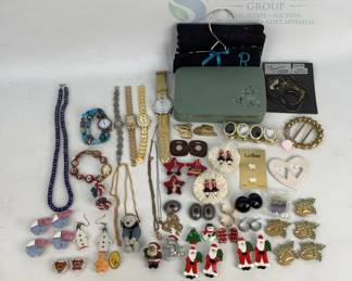 Multicolor Jewelry Lot with Necklaces, Watches, Brooches, and More