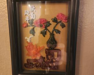 Jade and Coral Shadow Box - Framed Asian wall art