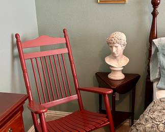 Nice red rocking chair & bust