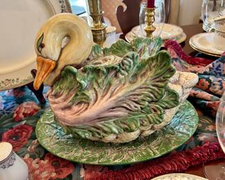 Unique Majolica Swan Tureen