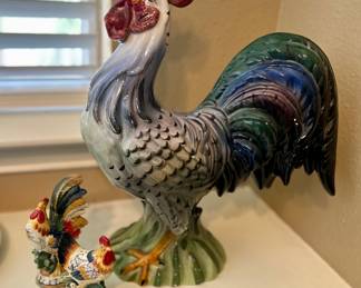 Majolica rooster and salt/pepper shakers