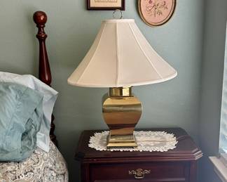 Side table, brass lamp & more needlepoint