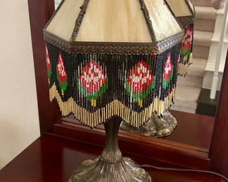 Very nice slag glass and beaded shaded lamp
