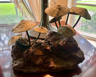 Very nice bronze mushrooms & lava rock piece