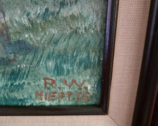 RW Hieftje - Acrylic of Golf Course with Outhouse - Framed