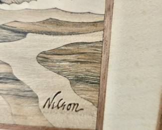 Jeffrey Alan Nelson Wood Marquetry - Lighthouse on Rock (Framed)