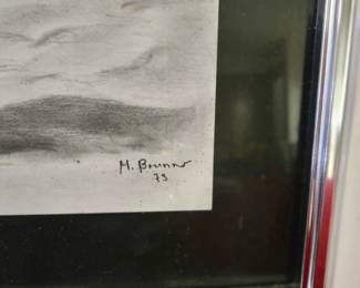 Pencil of Log Cabin c. 1973 - M. Brunner - Matted & Framed
