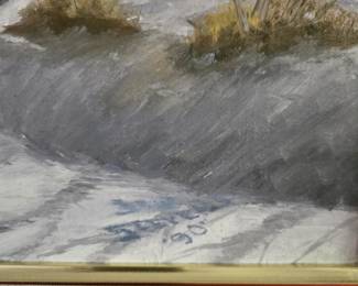 1990 Winter Waterway Landscape Acrylic Painting - Signed Illegible