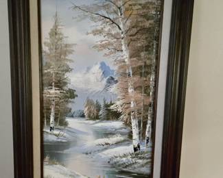 Mountainous Landscape in the Bob Ross Style - Signed but Illegible - Framed