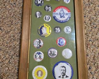 Antique Political Pin Collection - Framed