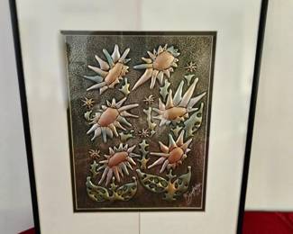 Joel Zaretsky (1938-2022) NY Artist c. 1980s Multi-Media - Flowers (Framed)