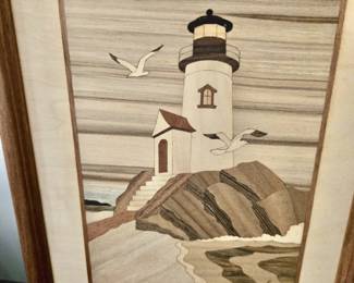 Jeffrey Alan Nelson Wood Marquetry - Lighthouse on Rock (Framed)
