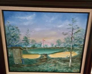 RW Hieftje - Acrylic of Golf Course with Outhouse - Framed