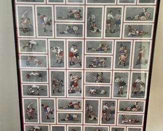 Framed Poster of Antique Victorian Cards Showing Men Wrestling