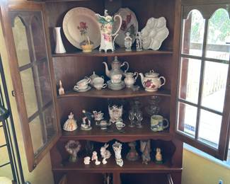 Corner Antique China Cabinet with misc. items