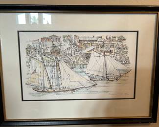 Signed and numbered print of sailing ships - numbered 188 of 318 prints