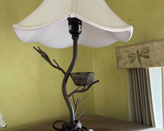 Vintage Metal Branch Lamp, Bird Eggs, Wire Nest
