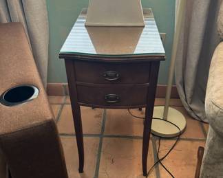 Vintage two drawer cabinet with glass top