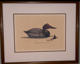 Signed and numbered print of the Mason Company Premier Grade Canvas Back Drake. Numbered 502/565. Artist Robert W Hilty, 1980