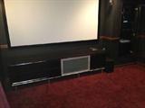 Large TV cabinet stand, Epson screen, and Bose audio system