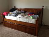 Wood day/trundle bed, and bed linens