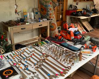 So many tools, two matching desks/tables, rug and more