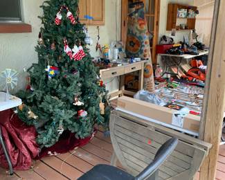 Full 6 ft Christmas tree with decorations, furniture; tools