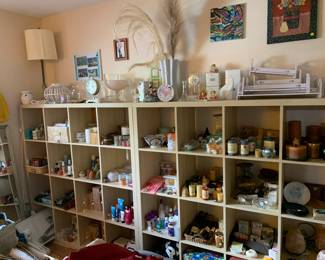 Candles, decor, handing shelves, skincare, vintage items, glassware and SO much more