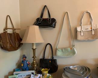 Purses had to go somewhere! Vintage side table, lemon themed items, Baum dish set, and more!