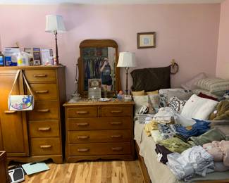 Armoire, dresser with mirror, mid century furniture and matching floor and table lamps!