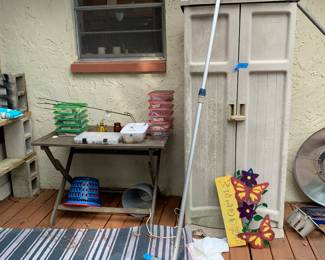 Outdoor table, tiles for crafting, standing heater and more