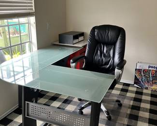Corner glass top desk and chair