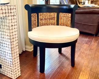 Wood Wicker Upholstered Barrel chair (2)