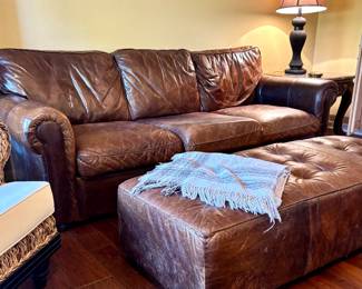 Cindy Crawford Leather 3 seat sofa, leather ottoman