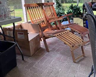 2 Adult Teak Recliners from the Steamer Queen Elizabeth