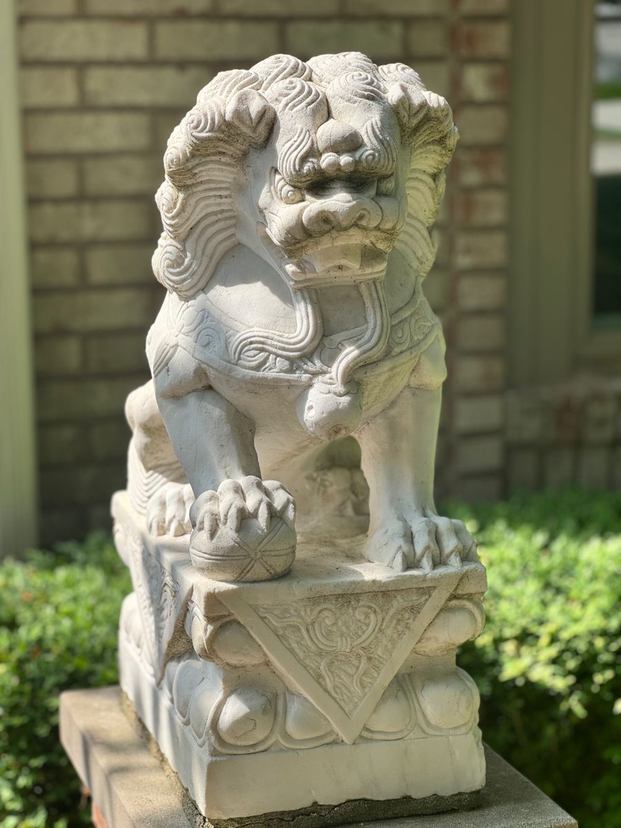 Pair of Antique White Marble Chinese Foo Dogs