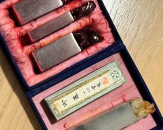 Vtg Chops Chinese Shoushan Chops Seal Stamp Original Box