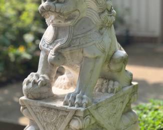 Pair of Antique White Marble Chinese Foo Dogs