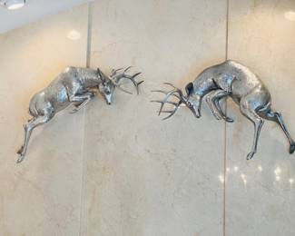 Mid-Century Bruce Fox Heavy Cast Aluminum Fighting Deer Stags