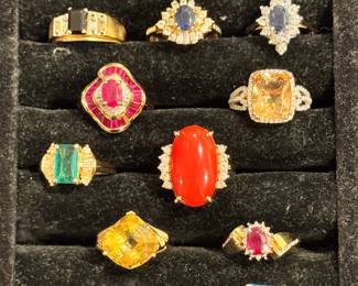 Large Selection of Beautiful Stones, 10k, 14k and 24 k Gold