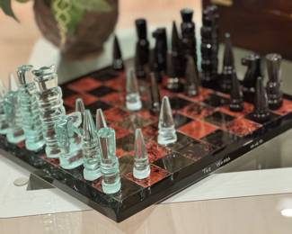 Obsidian Black & Rock Crystal Aztec Chess Set